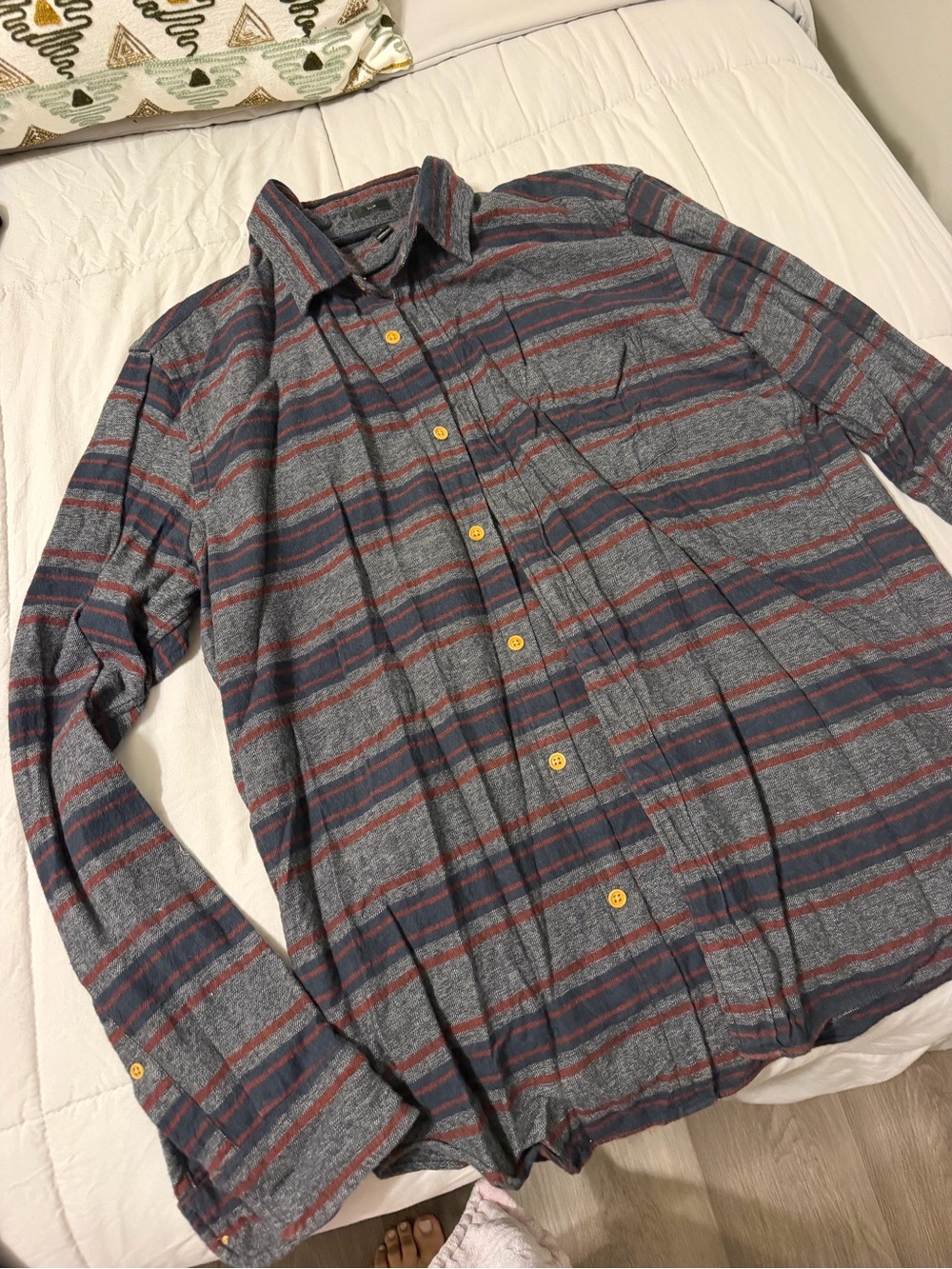 J. Crew Gray and Red Striped Long-Sleeve Button-Down Shirt